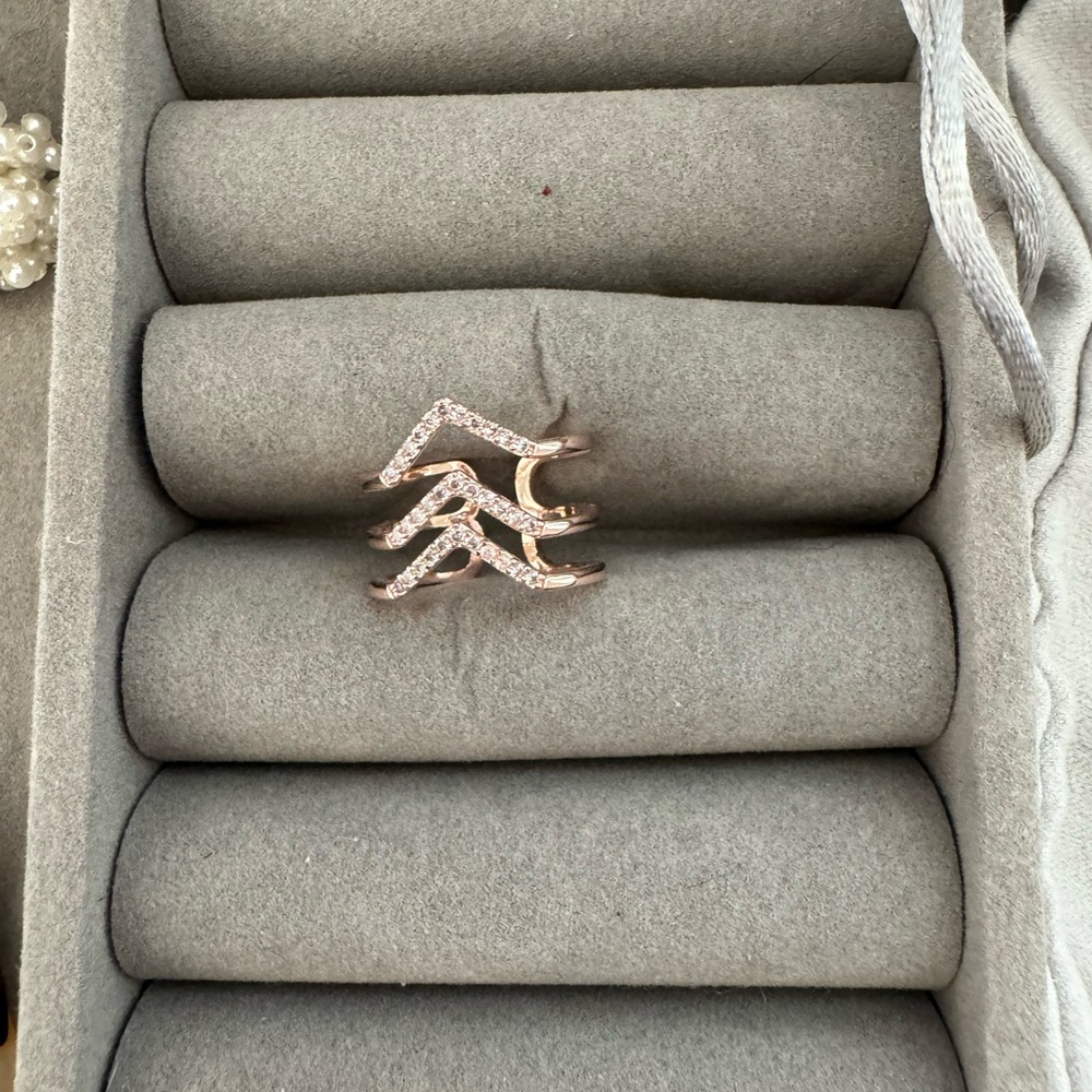 Rose Gold Chevron Triple Crystal Ring